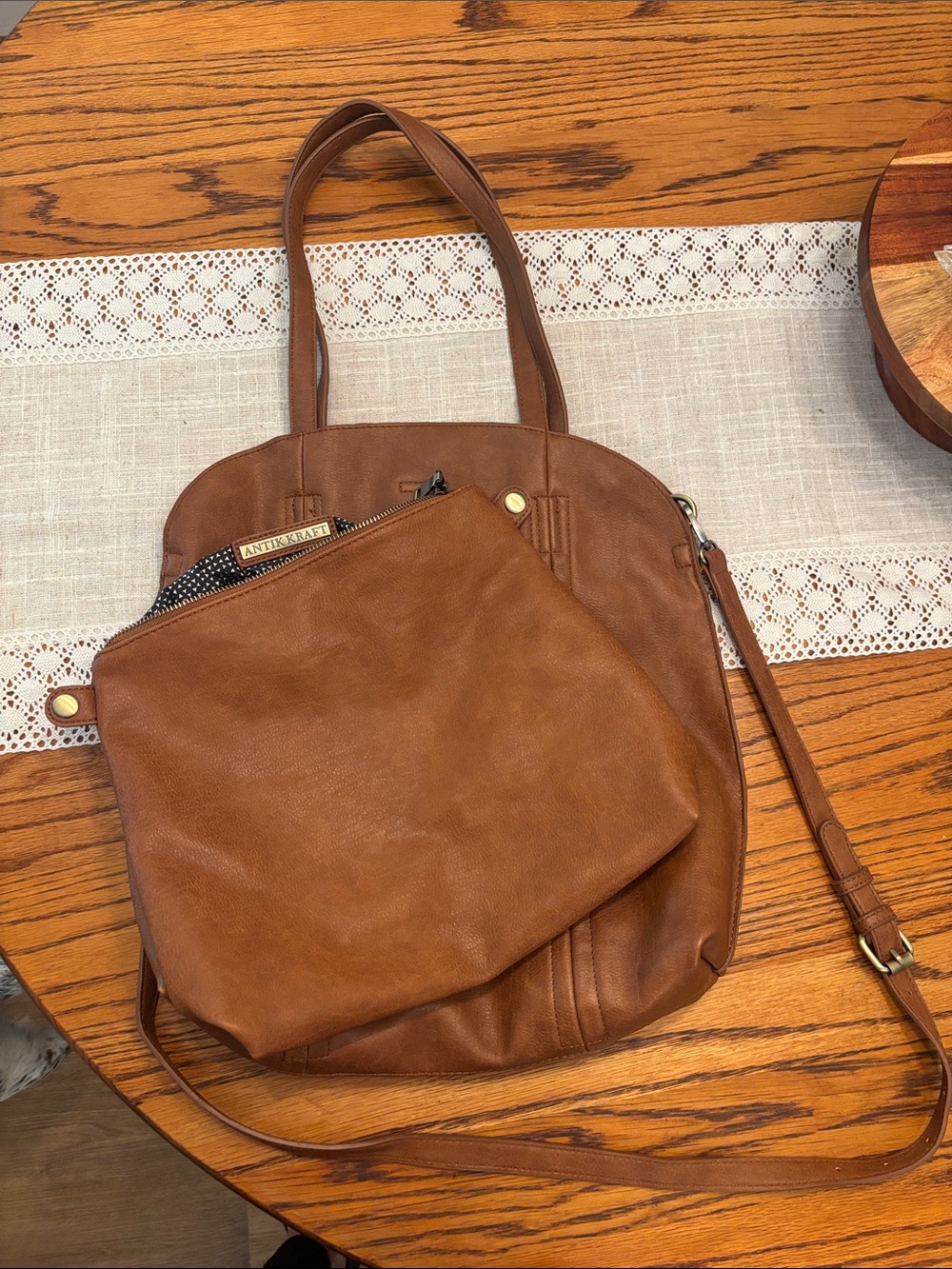 Antik Kraft Brown Leather Shoulder Bag with Removable Pouch